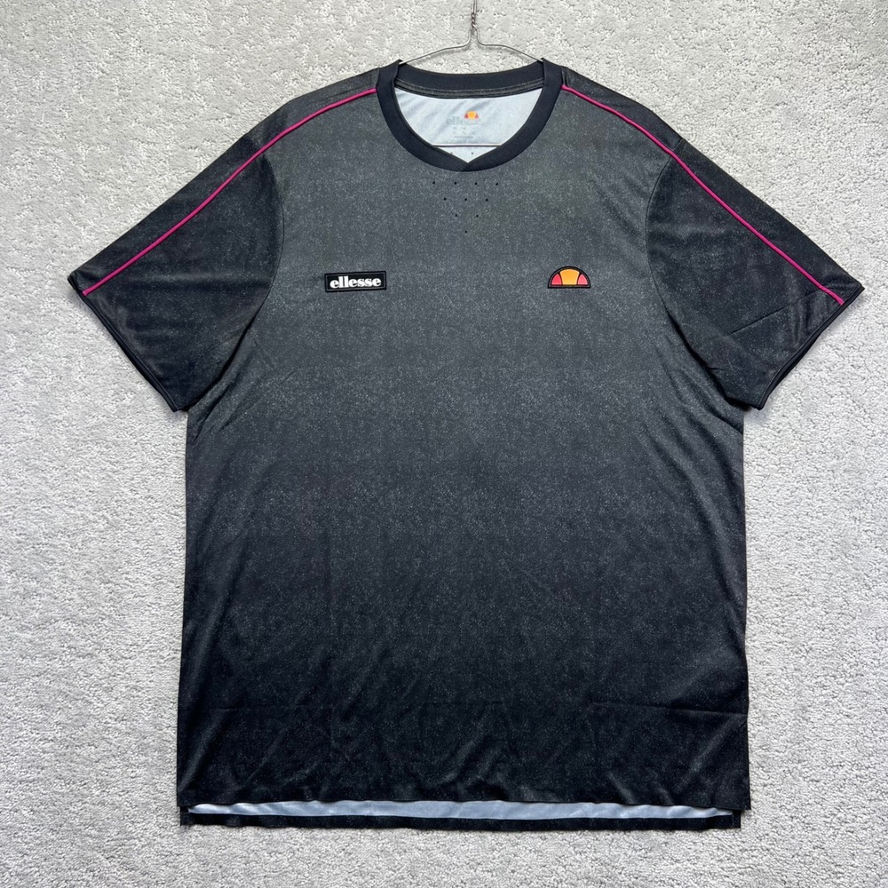 Ellesse Agassio Tee Men XL Black Denim Print Performance Shirt SEP15764 NWT